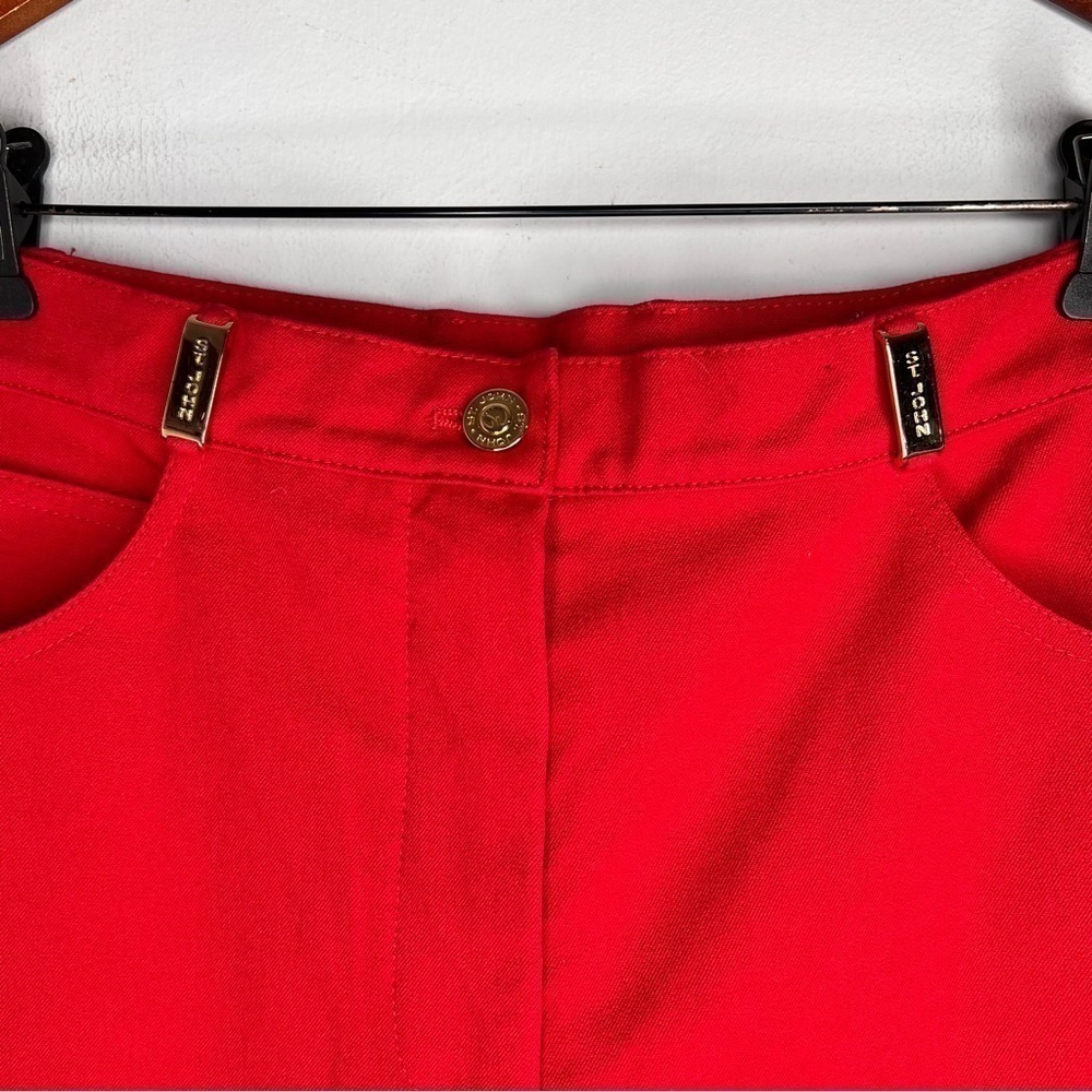 St. John Red High Waisted Straight Leg Jeans Pants 8 - Picture 4 of 7